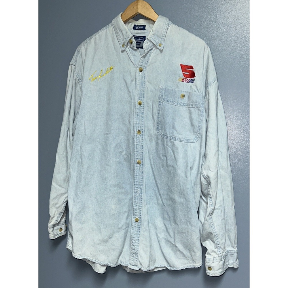 Vintage NASCAR Terry Labonte #5 Blue Denim Button‎ Down Shirt Size L Embroidered
